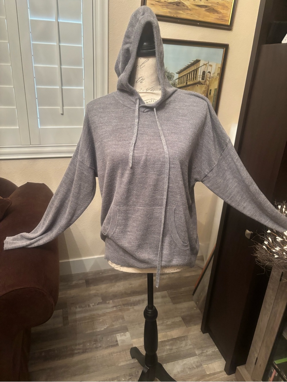New York & Company Heather Gray Hooded Pullover Sweater